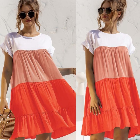 Boho spring summer ruffle trim mini dress - Picture 4 of 12